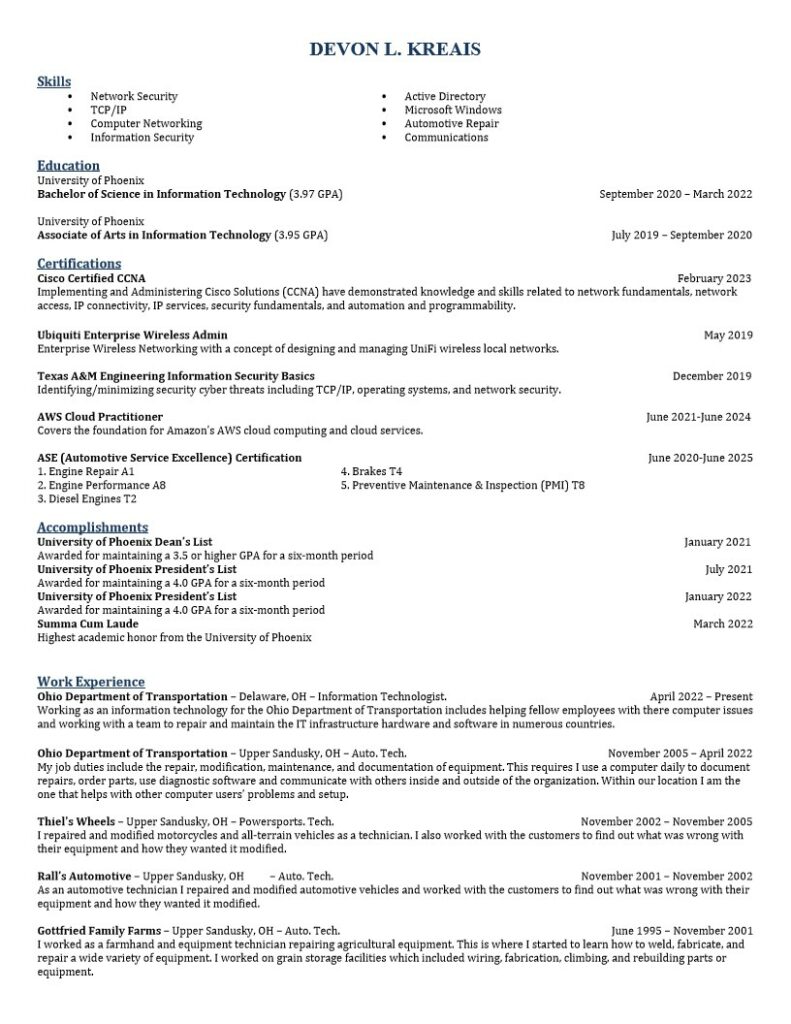 Resume – Devon Kreais